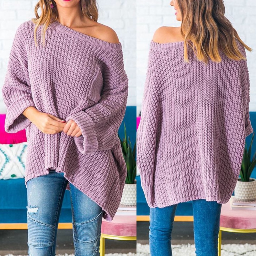 COCO Oversized Chenille Sweater - MAUVE - Picture 2 of 3